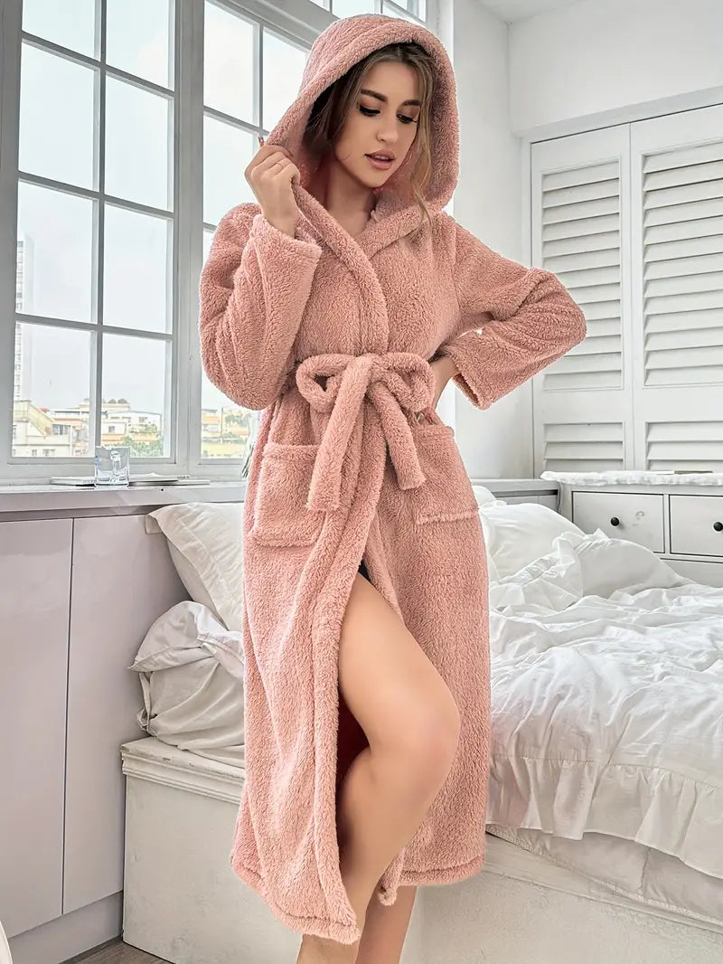 Peignoir Rose en Coton avec Capuche