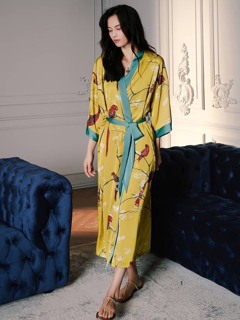 Long Peignoir Kimono en Satin