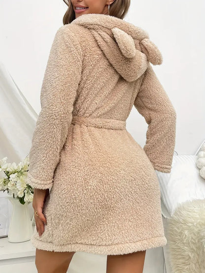 Peignoir Femme Polaire à Capuche Cocooning