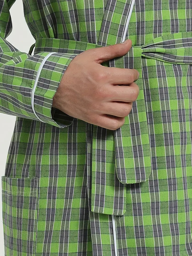 Peignoir de Bain Vert À Carreaux en Coton 420g/m²