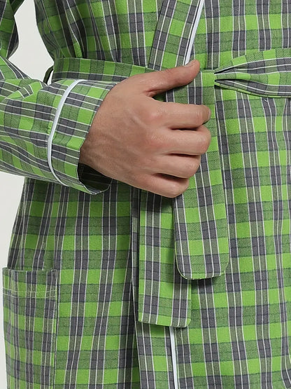 Peignoir de Bain Vert À Carreaux en Coton 420g/m²