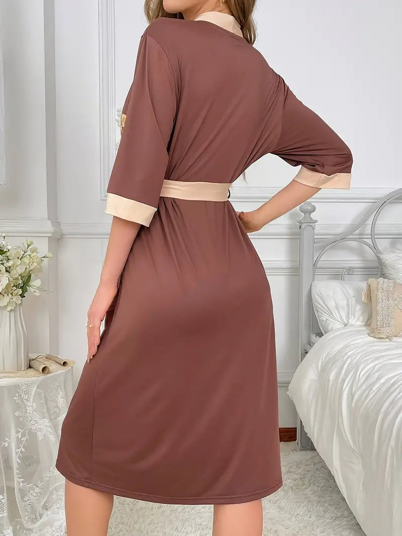 Peignoir Marron avec Imprimé Ours