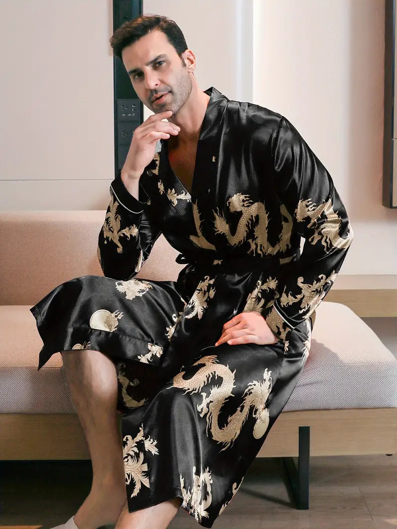 Peignoir Doux avec Motif de Dragon en Coton