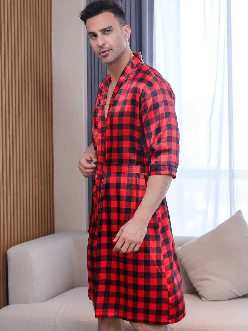 Peignoir de Bain Doux Rouge à Carreaux