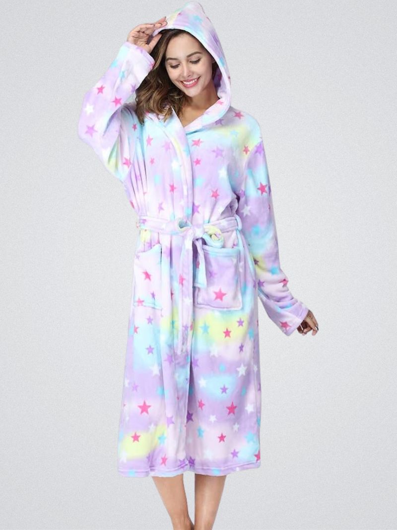 Peignoir Polaire à Motif Étoiles avec Capuche