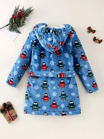 Peignoir de Bain Enfant Polaire avec Imprimée Pingouins