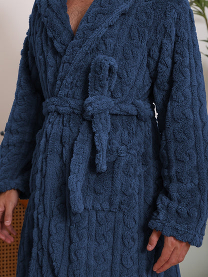 Peignoir homme effet torsadé en tissu éponge à capuche