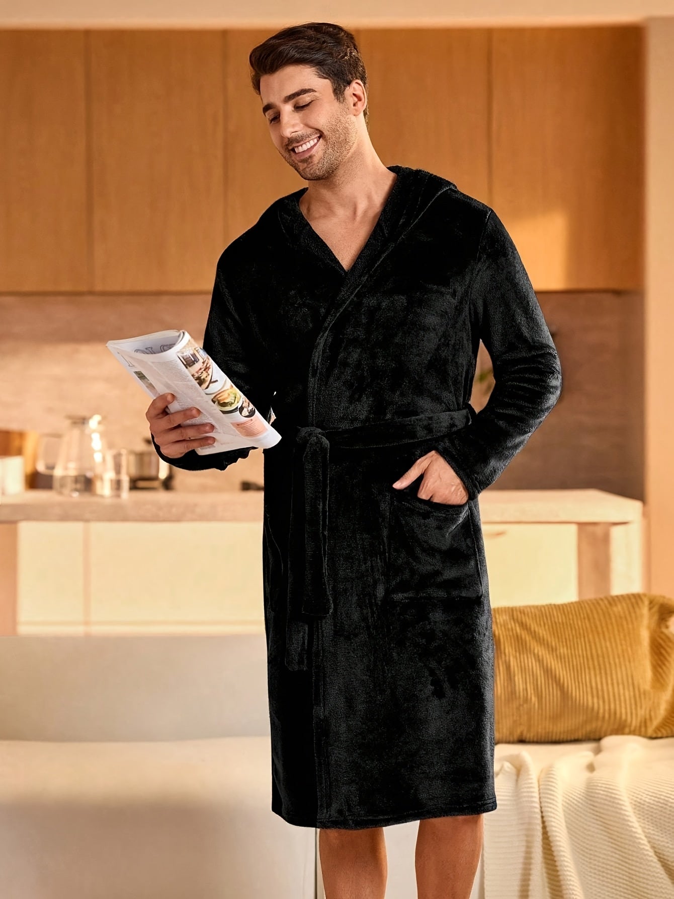 Peignoir homme polaire ultra doux avec capuche