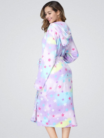 Peignoir Polaire à Motif Étoiles avec Capuche