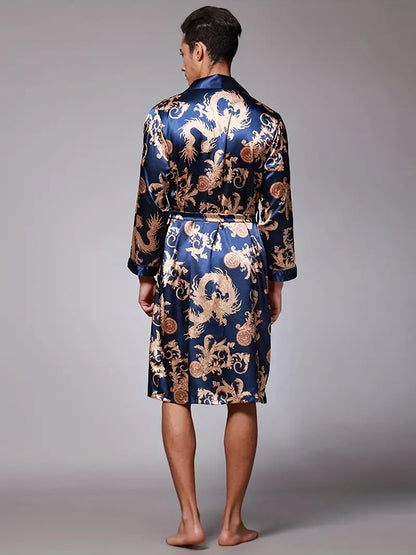 Peignoir de Bain Bleu avec Imprimé Dragon