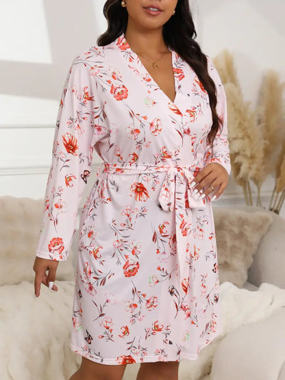 Peignoir à Fleurs en Satin Doux Grande Taille