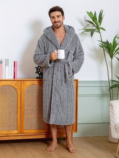 Peignoir homme effet torsadé en tissu éponge à capuche