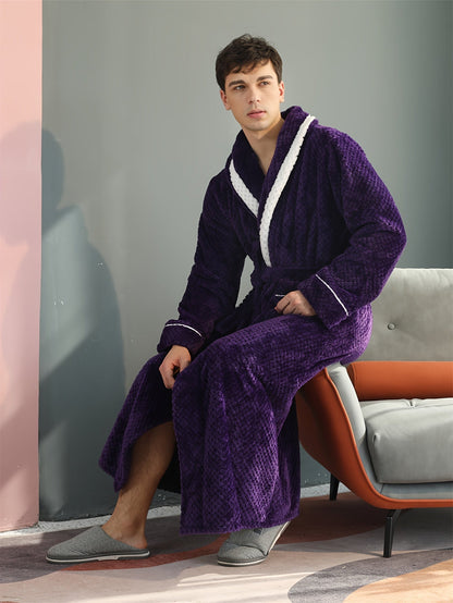 Peignoir homme long en velours effet nid d’abeille avec col châle