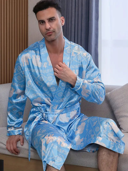 Peignoir de Bain en Satin Bleu