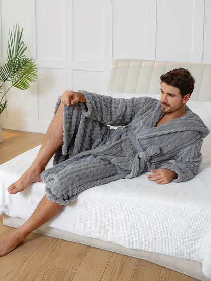 Peignoir homme effet torsadé en tissu éponge à capuche