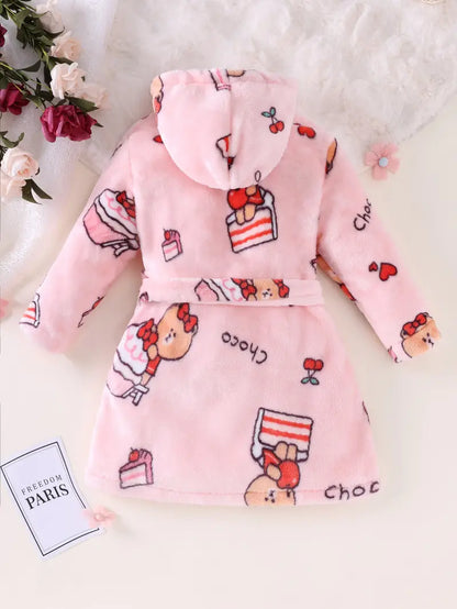 Peignoir de Bain Enfant Rose avec Motif du Gâteau