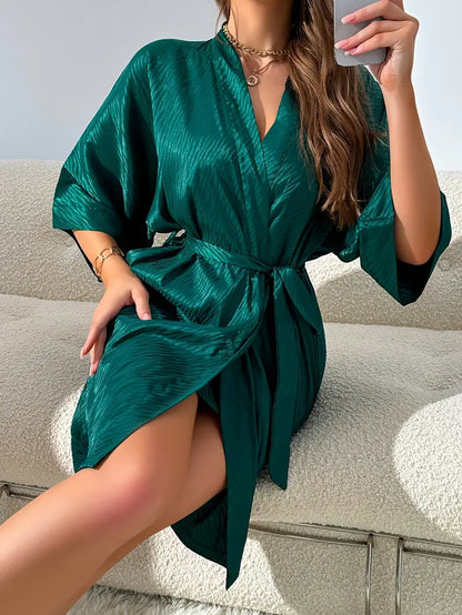 Peignoir Doux en Satin Vert