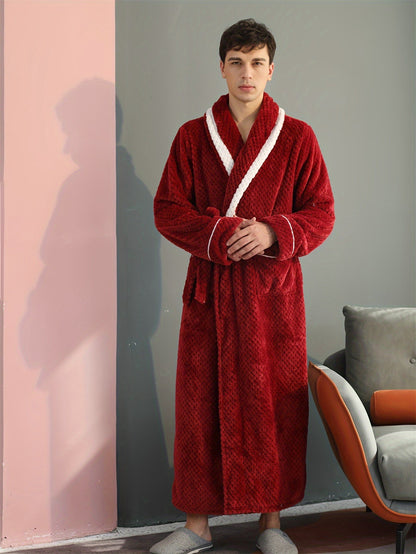 Peignoir homme long en velours effet nid d’abeille avec col châle