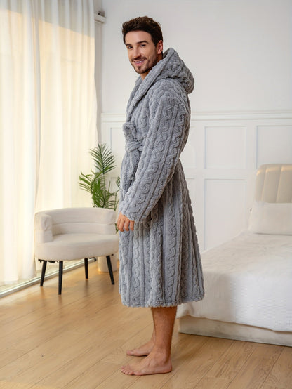 Peignoir homme effet torsadé en tissu éponge à capuche