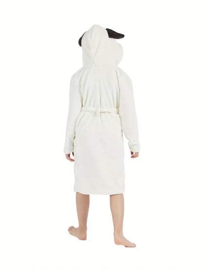 Peignoir de Bain Enfant Polaire Blanc Motif Animal