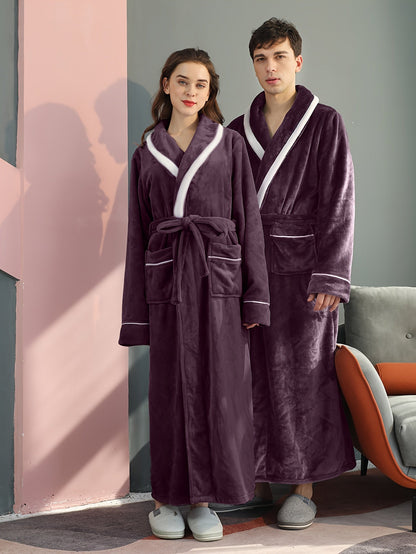 Peignoir homme long en velours effet nid d’abeille avec col châle