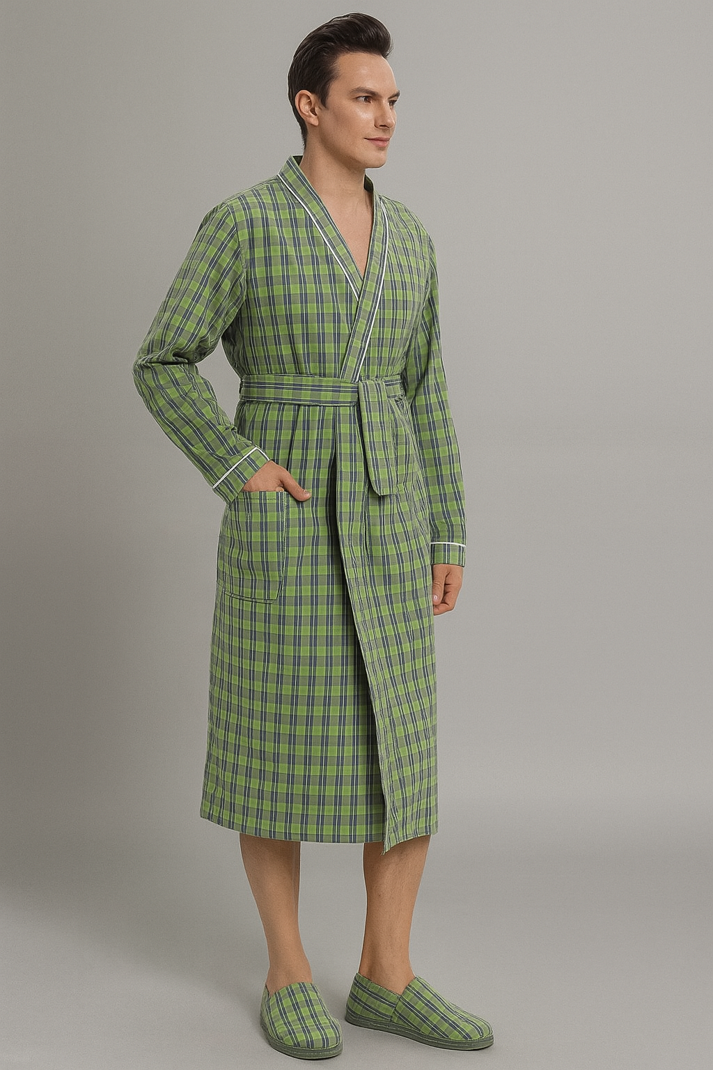 Peignoir de Bain Vert À Carreaux en Coton 420g/m²