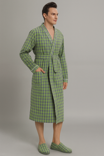 Peignoir de Bain Vert À Carreaux en Coton 420g/m²