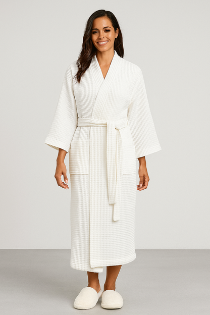 Peignoir léger en coton nid d’abeille unisexe