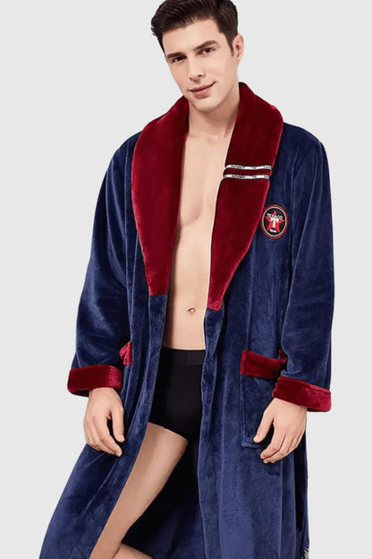 Peignoir de bain homme col châle avec écusson brodé