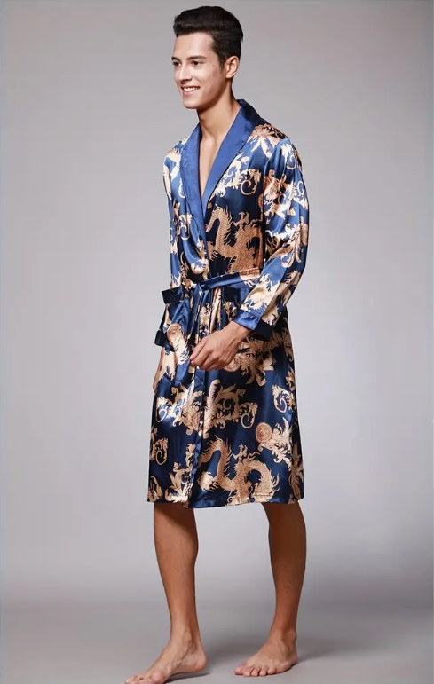 Peignoir de Bain Bleu avec Imprimé Dragon