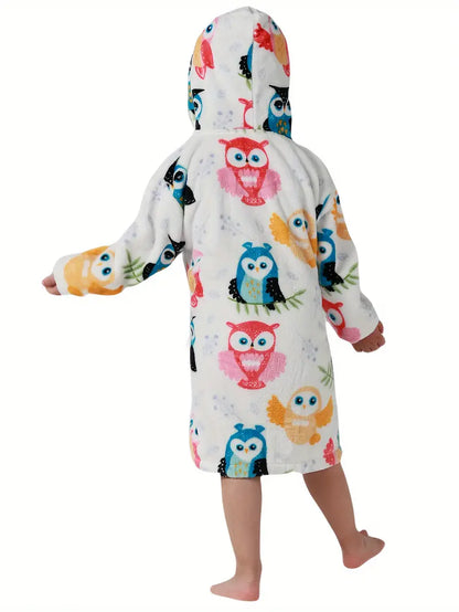 Peignoir de Bain Enfant Blanc avec Hiboux Design
