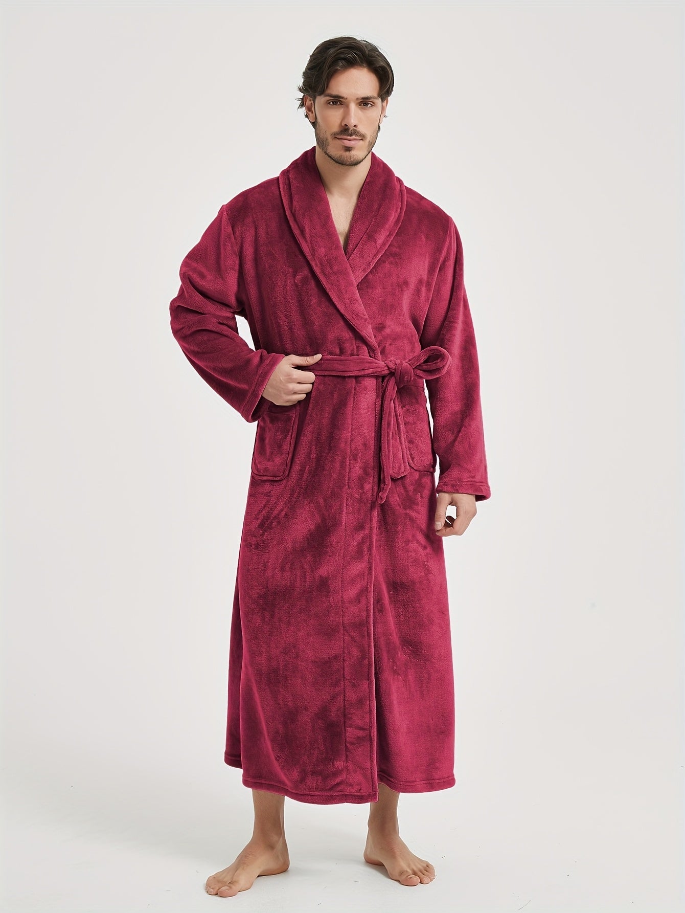 Peignoir homme polaire longue coupe avec col châle