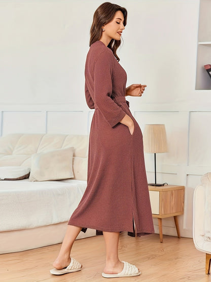 Peignoir éponge long femme ceinturé coupe kimono