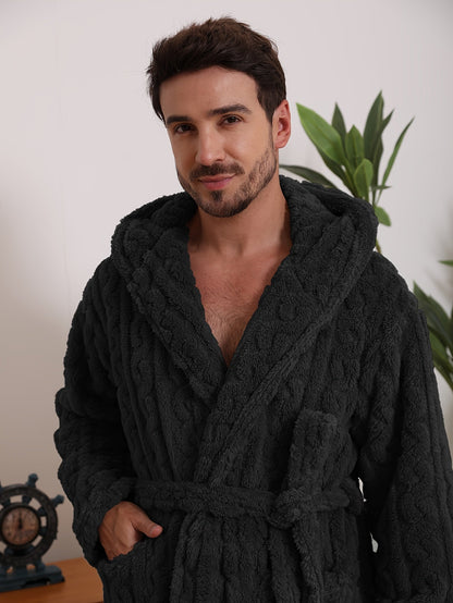 Peignoir homme effet torsadé en tissu éponge à capuche
