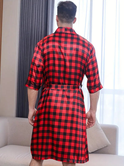 Peignoir de Bain Doux Rouge à Carreaux