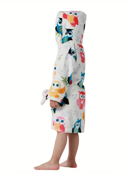 Peignoir de Bain Enfant Blanc avec Hiboux Design
