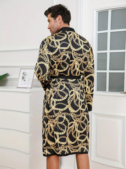Peignoir à Imprimé Chaîne Dorée Luxueux