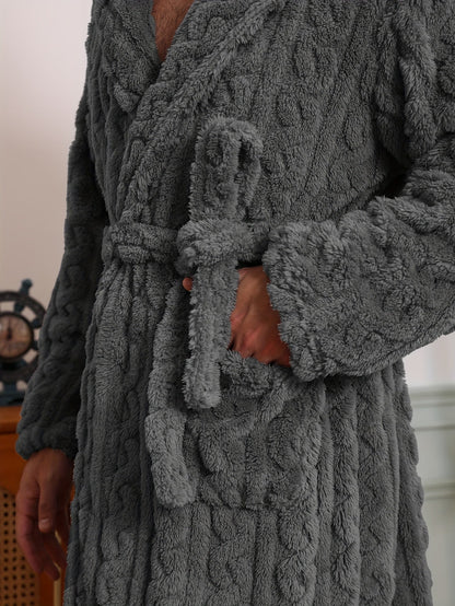 Peignoir homme effet torsadé en tissu éponge à capuche