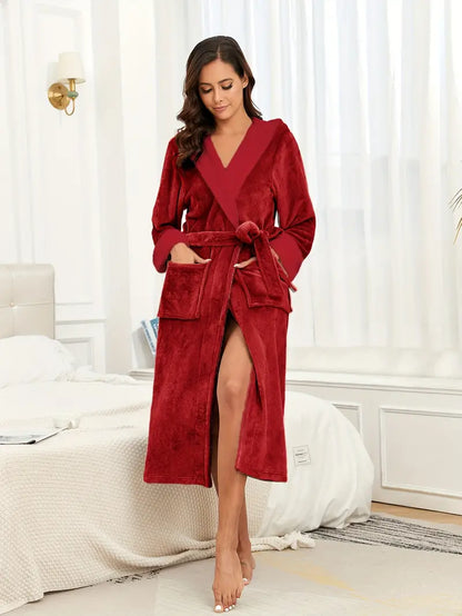 Peignoir Polaire Épaisse Chaud avec Capuche