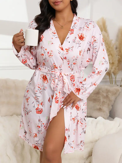 Peignoir à Fleurs en Satin Doux Grande Taille