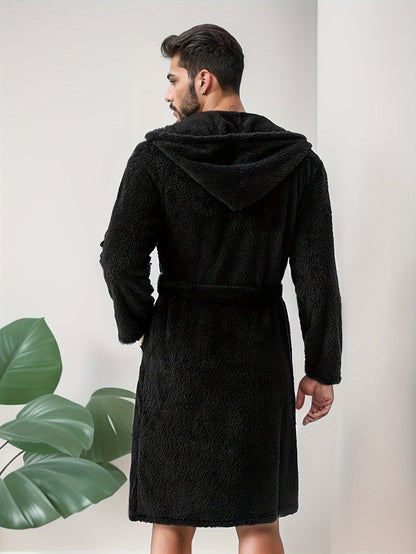 Peignoir homme court à capuche en tissu éponge moelleux