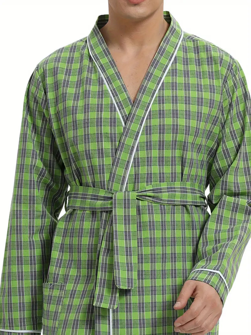 Peignoir de Bain Vert À Carreaux en Coton 420g/m²